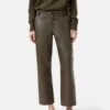 Straight Leather Pants - Serandon Marsh Green