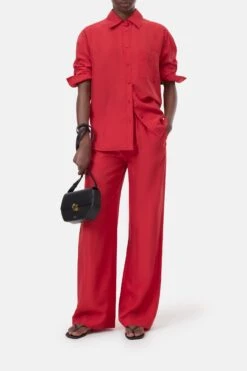 Oversized Seidenbluse Rose Red