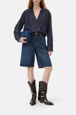 Asymmetrische Bluse Aus Baumwolle-Mix Smokey Blue