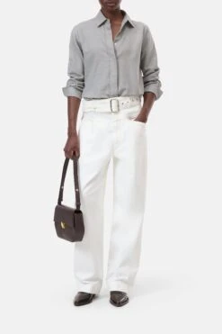 Klassisches Baumwollhemd Mit Kaschmir Light Grey Melange