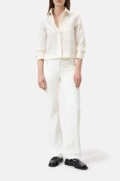 Cropped Bluse Aus Baumwolle Ecru