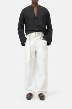 Denim-Bluse Mit Biesen Dark Grey