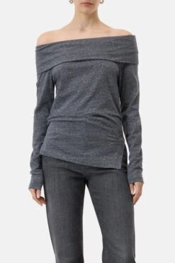 Off-Shoulder Longsleeve Aus Baumwolle Dark Grey Melange -Closed Geschaft C95040 40L 22 164 1