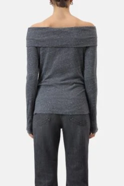 Off-Shoulder Longsleeve Aus Baumwolle Dark Grey Melange -Closed Geschaft C95040 40L 22 164 2