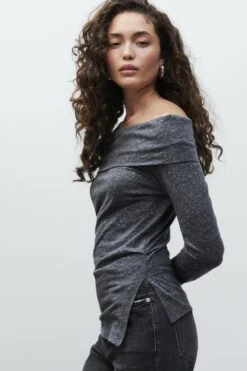 Off-Shoulder Longsleeve Aus Baumwolle Dark Grey Melange -Closed Geschaft C95040 40L 22 164 5