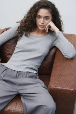 Longsleeve Aus Baumwolle Light Grey Melange -Closed Geschaft C95074 425 22 127 5