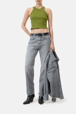 Racer Top Aus Baumwoll-Mix Pistachio Green