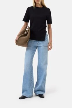 Drapiertes T-Shirt Aus Bio-Baumwolle Black