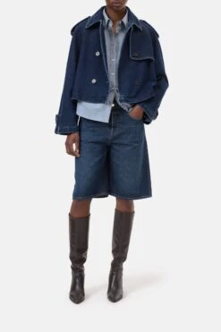 Cropped Trench Aus Denim Dark Blue
