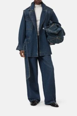 Kurzer Denim-Trenchcoat Dark Blue